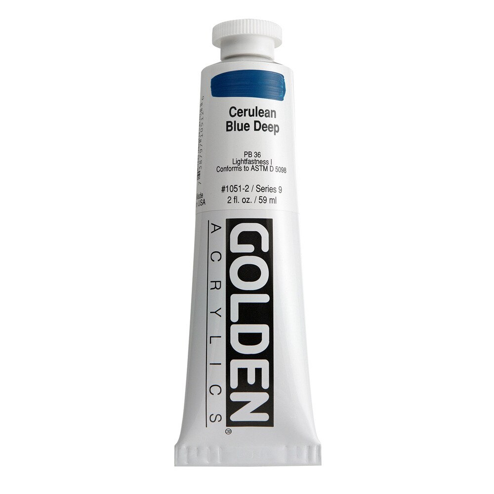Golden Heavy Body Acrylic Tube 2oz Cerulean Blue Deep